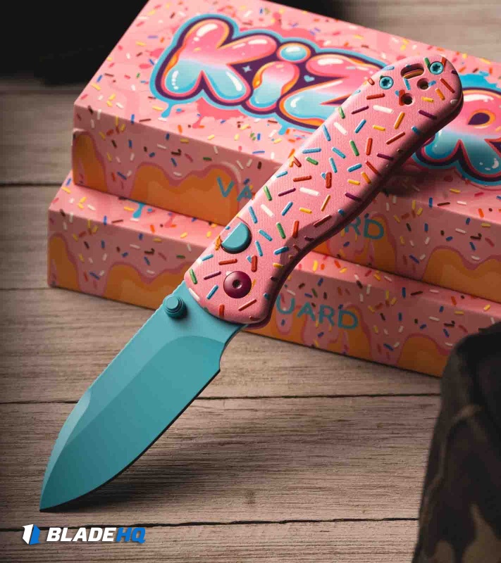 Kizer Drop Bear 2 Button Liner Lock Knife Dessert Warrior (3" Blue)